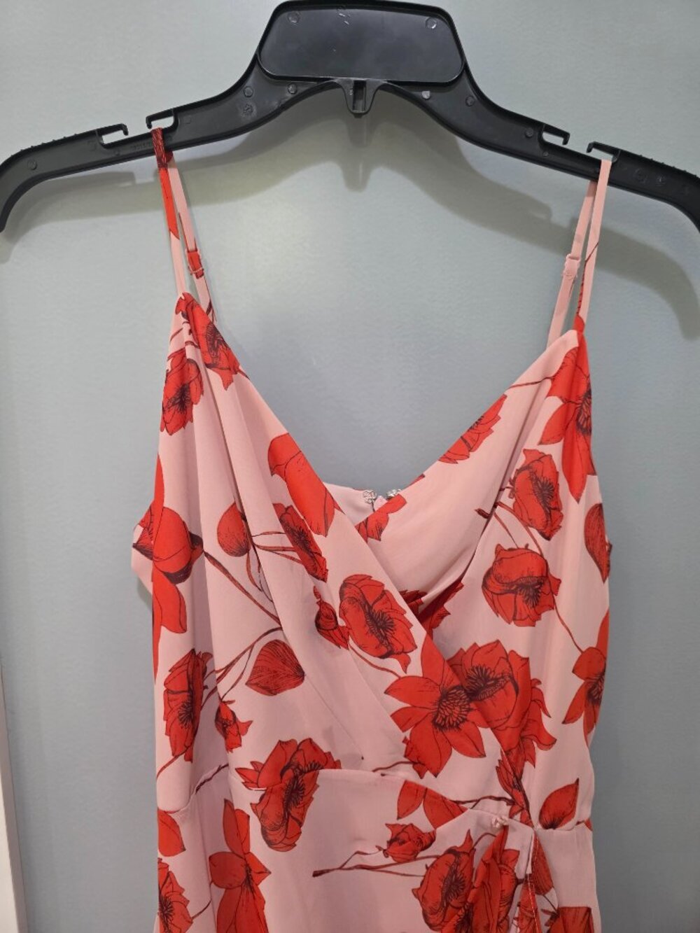 Eliza J Pink Floral Faux Wrap Midi Dress Size 6 Adjustable Straps Double Lined - Picture 2 of 10